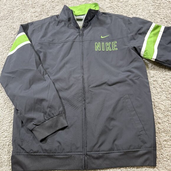 Nike Retro 2000s Grey Windbreaker Light Jacket Zip Up Vintage Sporty Youth L - Picture 2 of 6